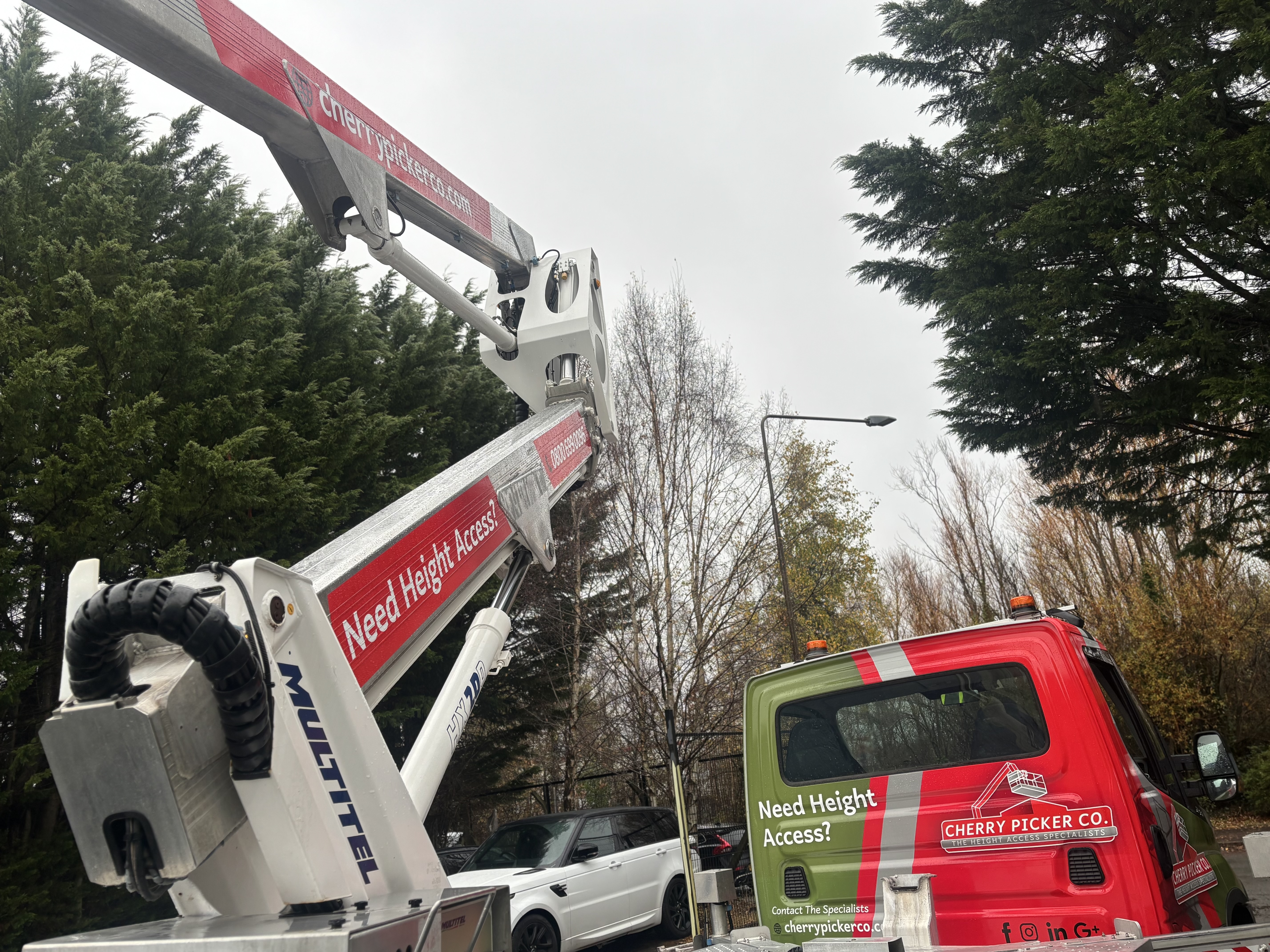 Cherry Picker Co truck mounted MEWP boom extended at height